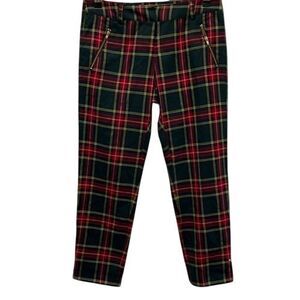 SAM‎ EDELMAN womens size 2 red green plaid pants pockets crop holiday casual